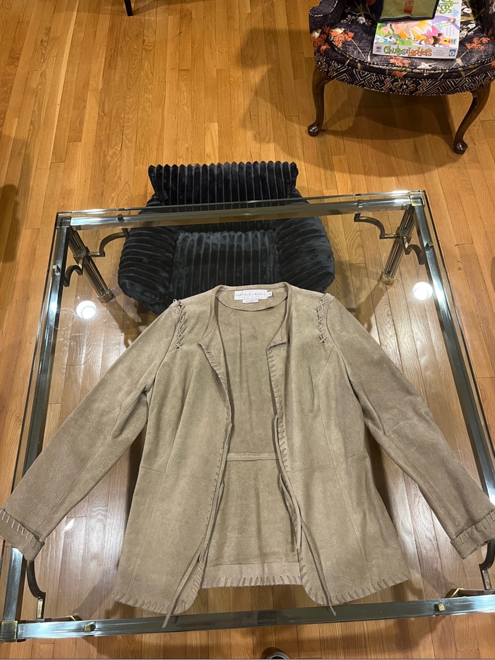Women's Taupe Suede Open-Front Fringe Jacket by Garfield & Marks